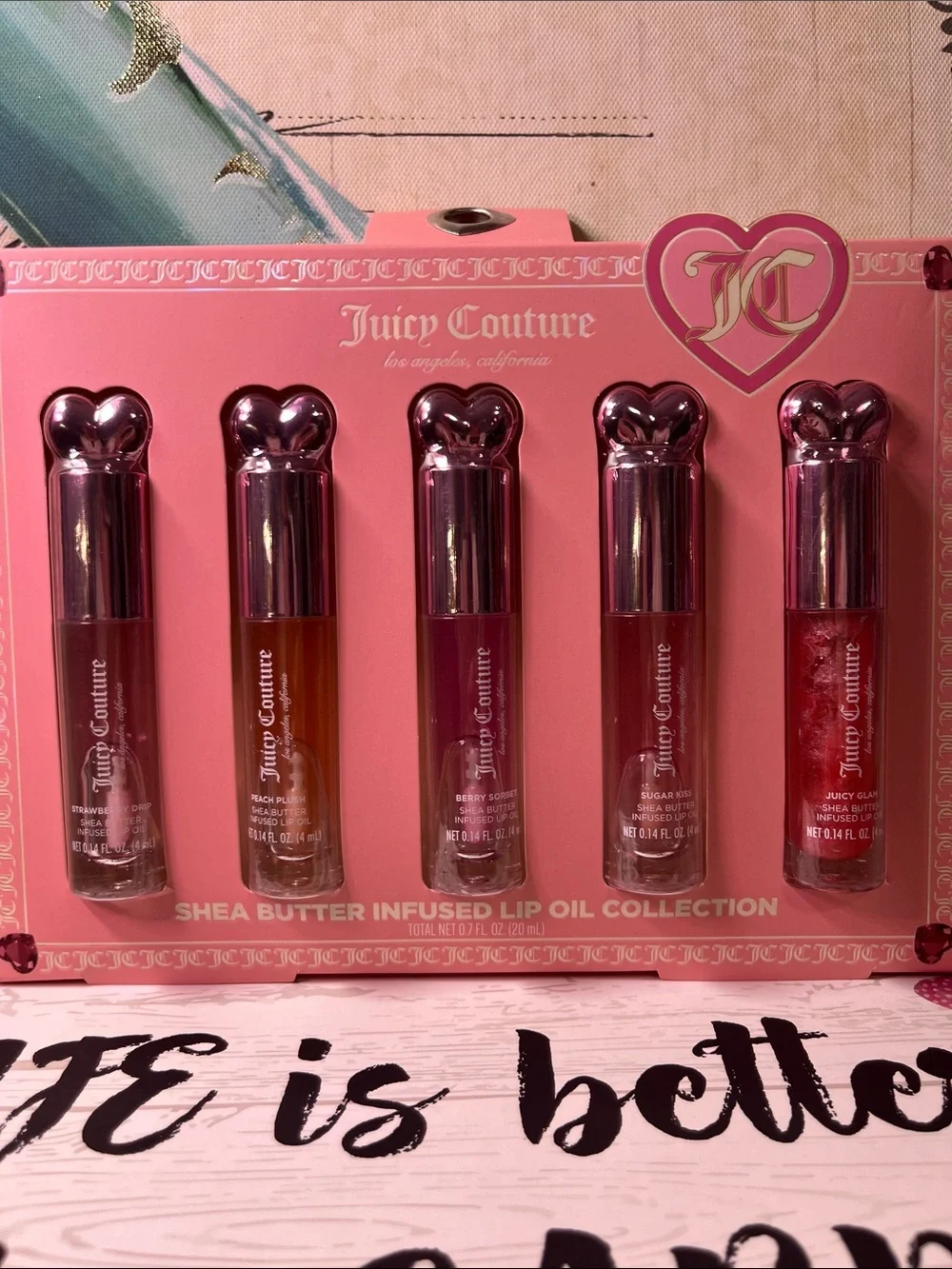 Juicy Couture Shea Butter Infused Lip Oil Set — Pink and Red Tones